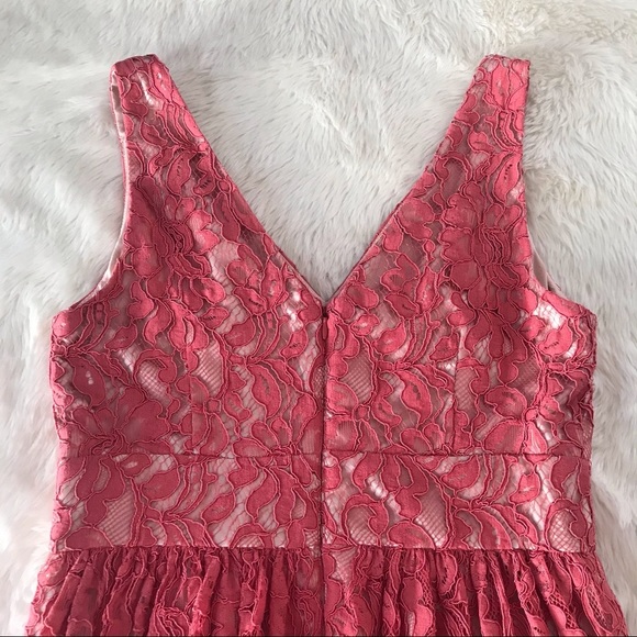 ELIZA J Lace Midi Dress Sleeveless A-Line V Neckline Dusty Coral Red Size 6 NWOT - Picture 9 of 16